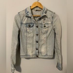 Light wash distressed denim jacket size small